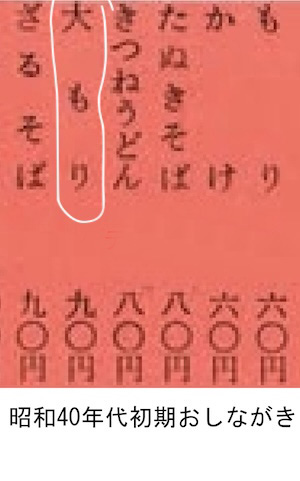昭和４０年頃のおしながき